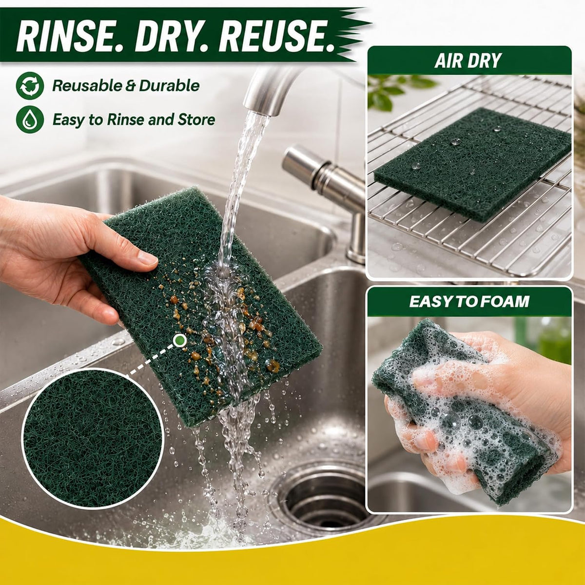 MAQIHAN Heavy Duty Scouring Pad - 10PCS Green Scrubbing Pads for Cleaning