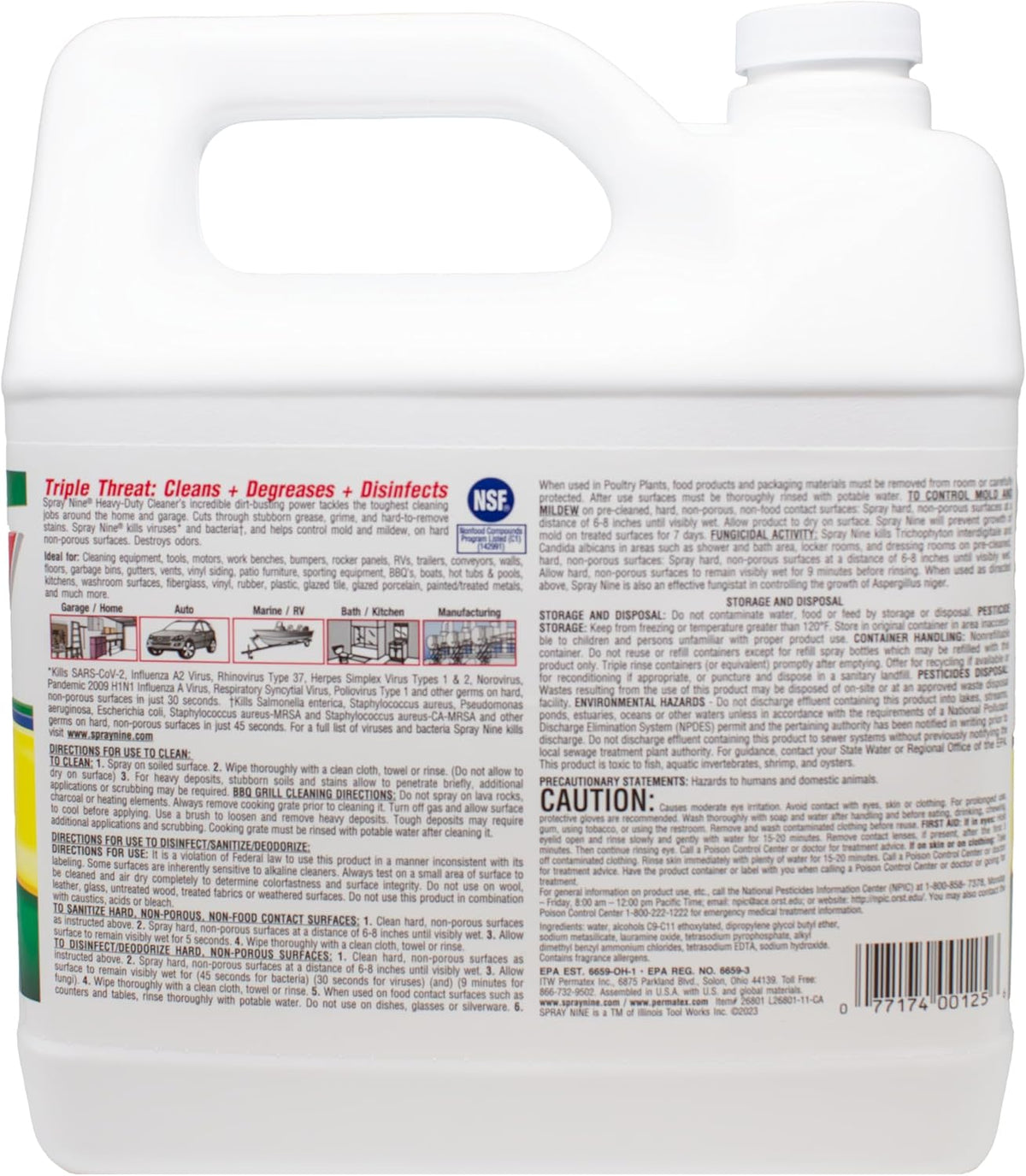 Spray Nine 26801 Heavy Duty Cleaner, Degreaser & Disinfectant for Home, Yard Equipment, Automotive & More - Refill for Spray Bottle 1 Gallon (Pack of 1)