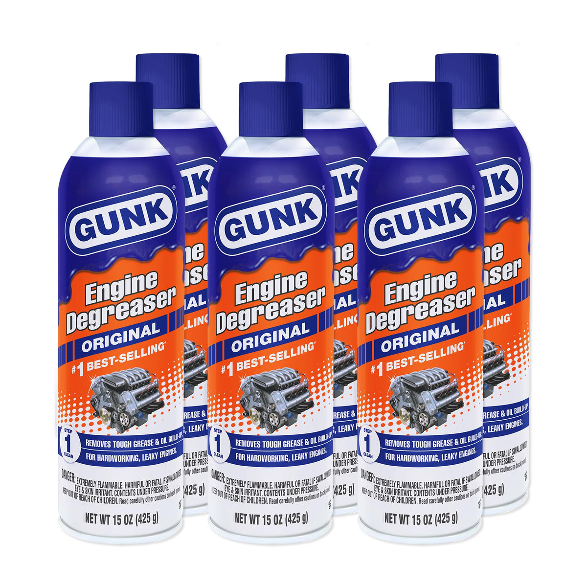 GUNK Engine Degreaser – Original Degreaser Cleaner Spray – Quickly Removes Tough Oil & Grease – Cleans Hardworking Engines – Rinses Easily with Water – 15 oz (Case of 12)