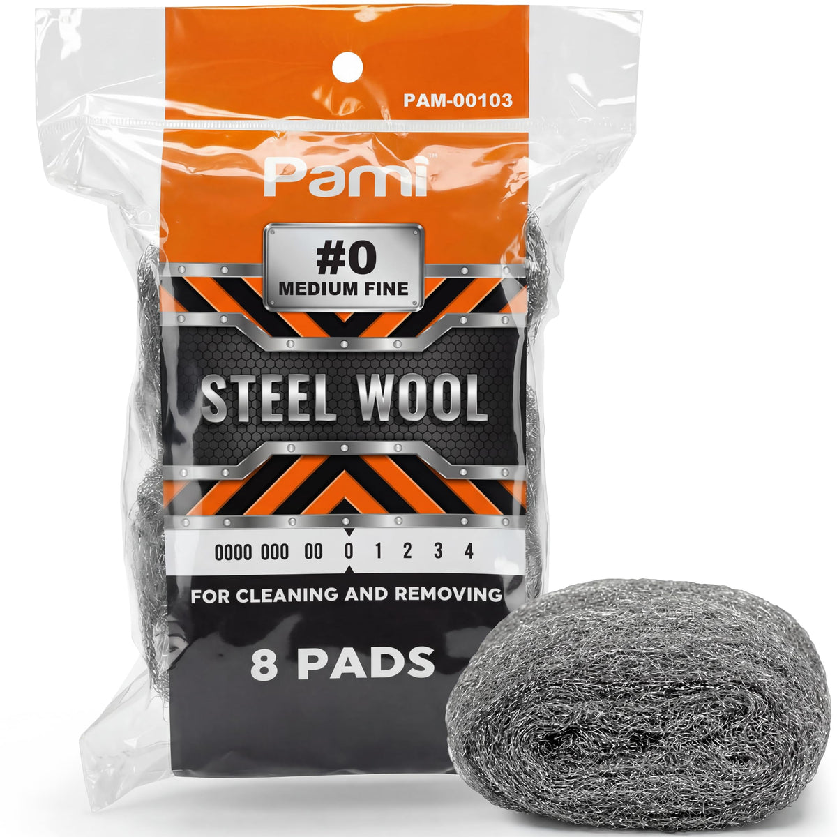 PAMI #00 Fine Steel Wool Pads for Polishing,Buffing & Grease Removal,8-Pack