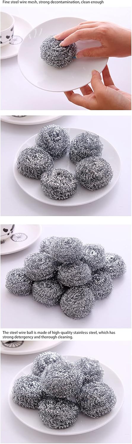 20pcs High-Zinc Wire Steel Ball Dishwashing Cleaning Equipments Steel Wool Pads Home Kitchen Utensils Supplies (Silver)