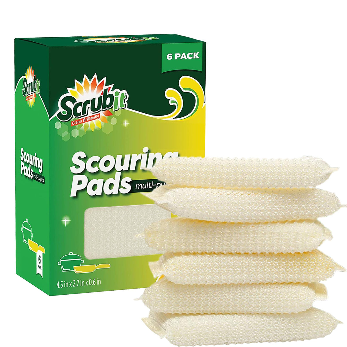 Multi-Purpose Scouring Pad by Scrub-It - Non-Scratch Cleaning Dobie Pads for Pots, Pans, Dishes, Utensils & Non-Stick Cookware - Sponge Scrubbers Use for Kitchen, Bathroom & More (6 Pack)