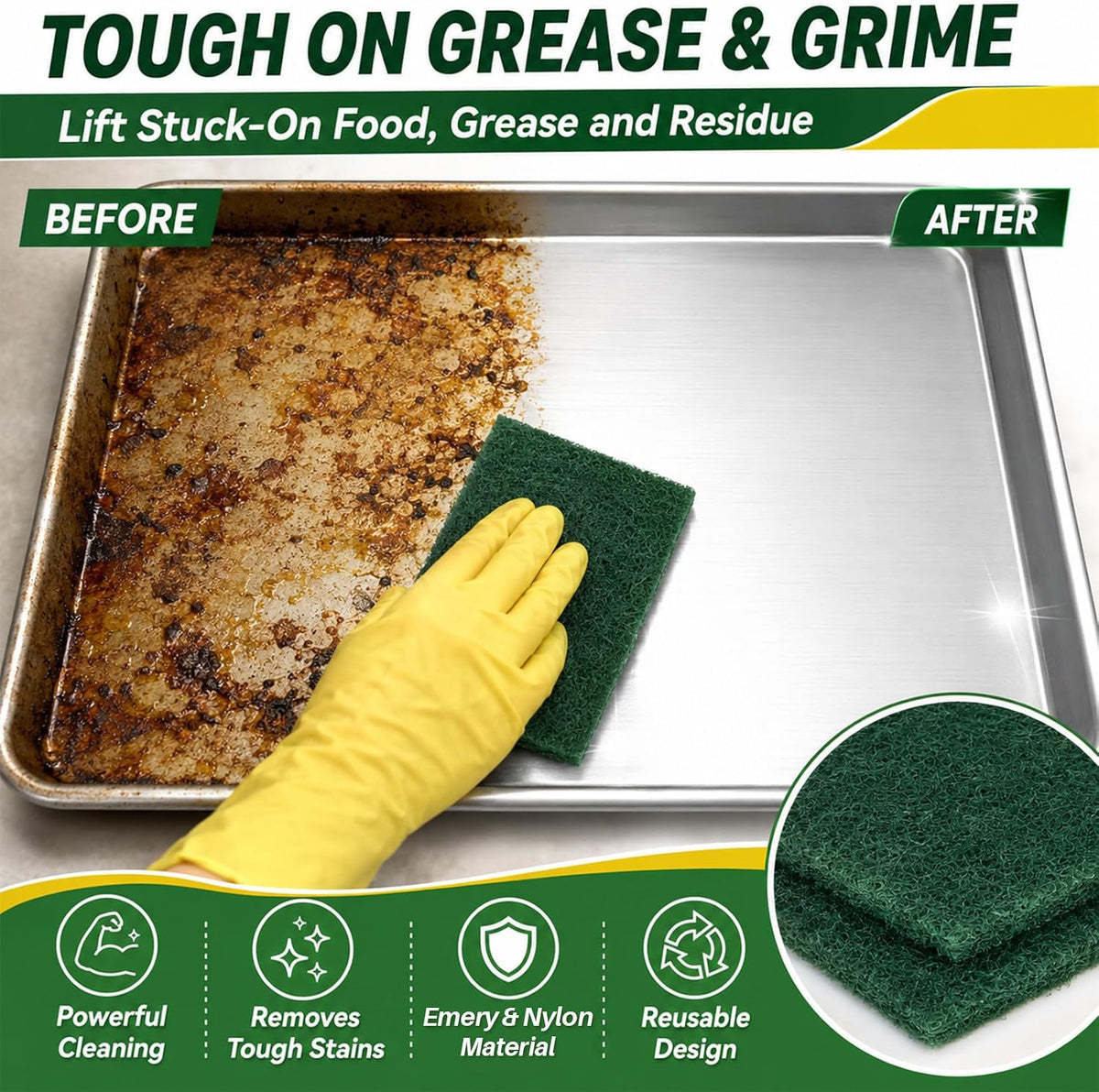MAQIHAN Heavy Duty Scouring Pad - 10PCS Green Scrubbing Pads for Cleaning