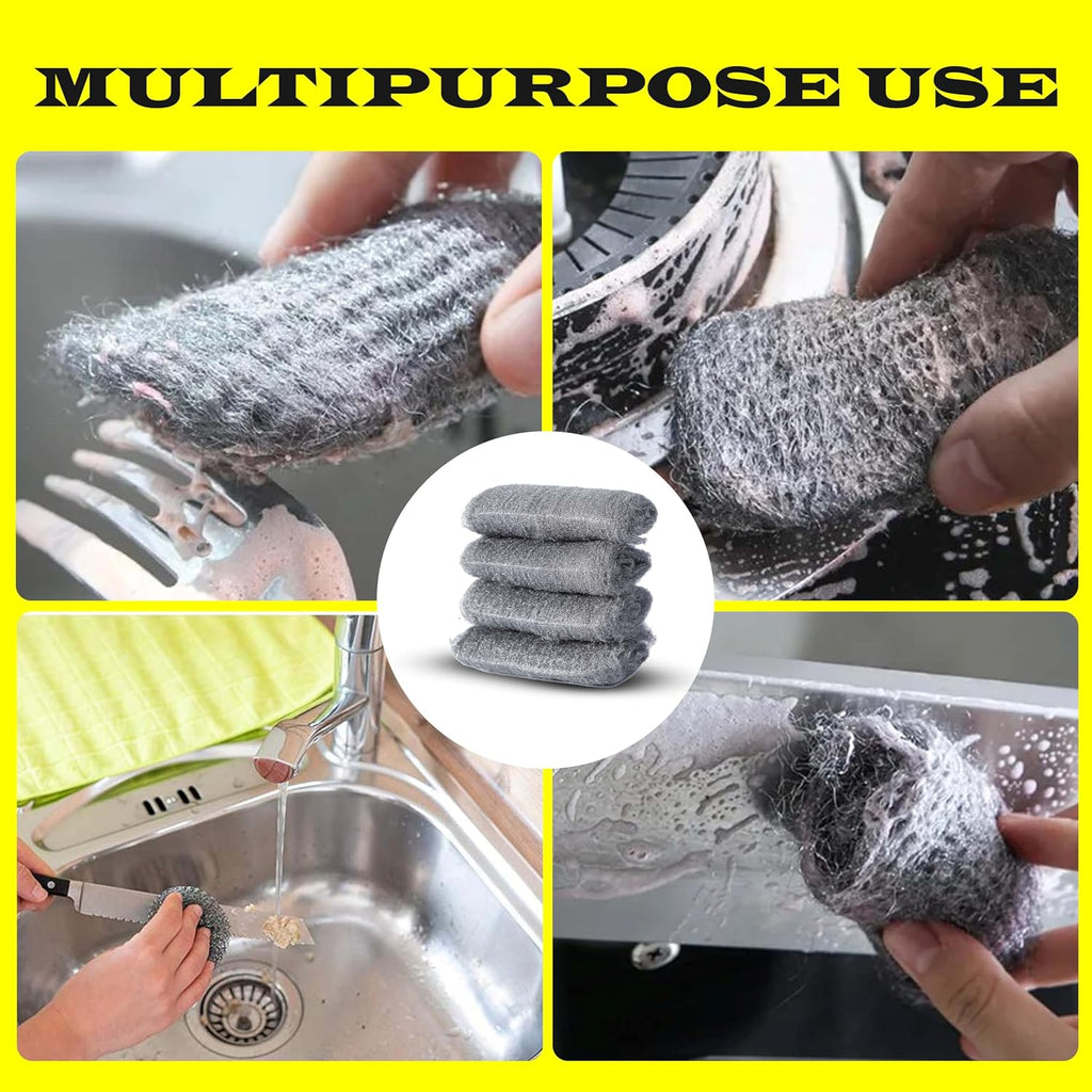 Steel Wool Grade 0000 - Finest Grade - 16 Steel Wool Pads – Steel Wool Scrubber for Cleaning & Rust Removal, Glass & Wood Buffing, Steel Scratch Remover, Mice & Rodents