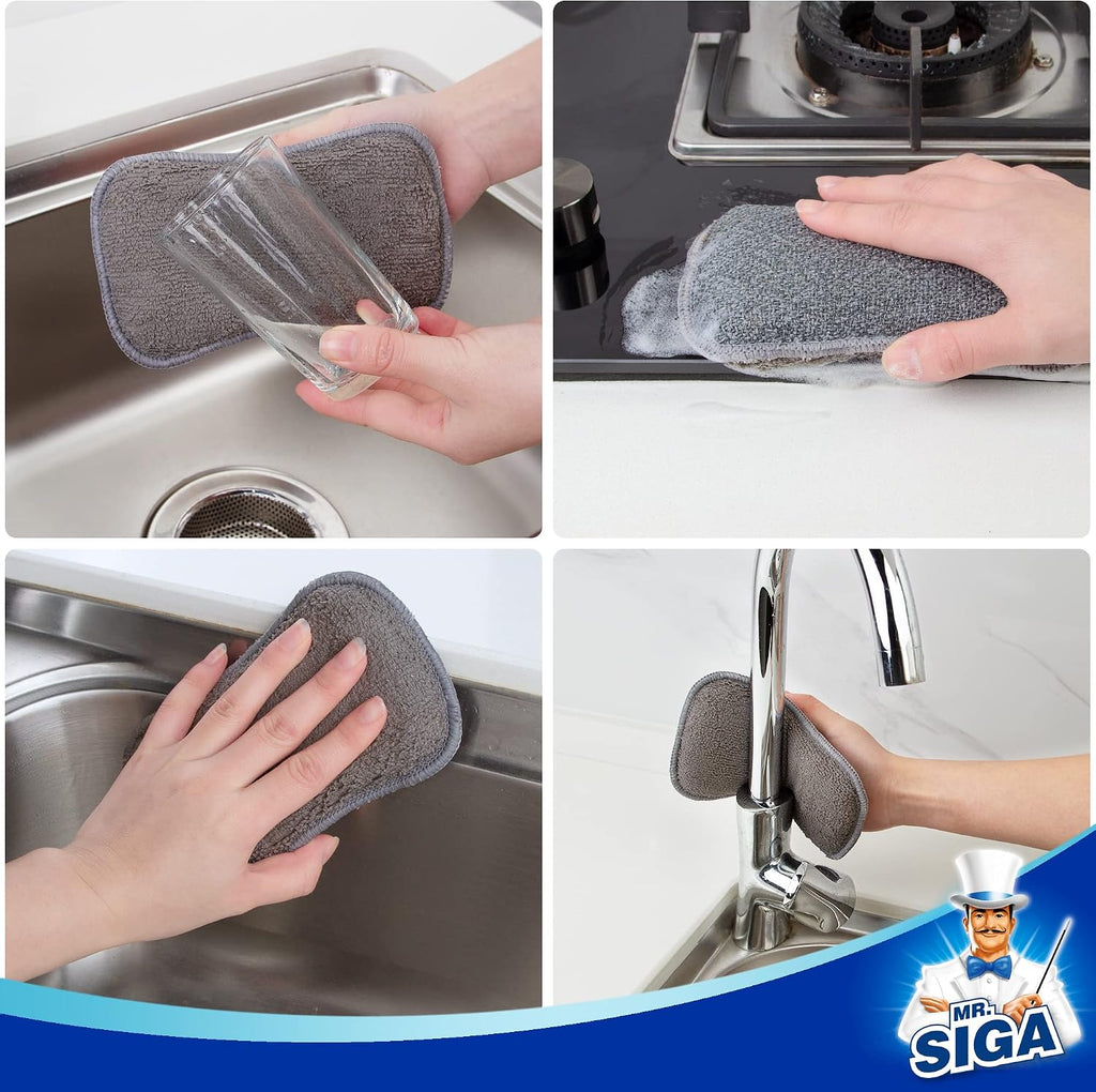 MR.SIGA Dual-Sided Scrub Sponges, Reusable Dishwashing Sponges, 6 Pack