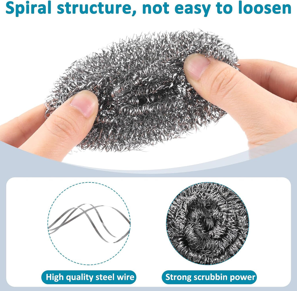 Reallnaive 300 Pcs Stainless Steel Wool Scrubber Bulk Steel Wool Sponges Pack Metal Dishwashing Wire Scouring Pads Heavy Duty Clean Dish Pot Pan and Oven for Cleaning Kitchen Bathrooms and More