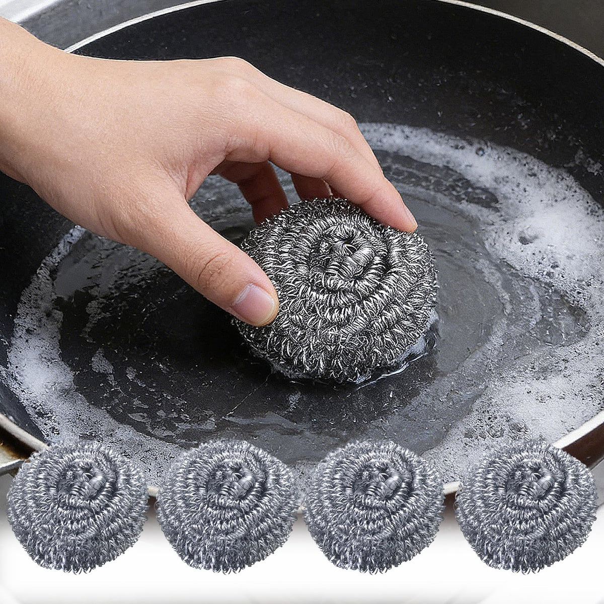 4Pcs/Set Stainless Steel Scrubber, Steel Wool Srubber for Scouring Stubborn Messes from Pots and Pans,Stoves,Broiler Racks,Grills and More (4cm)