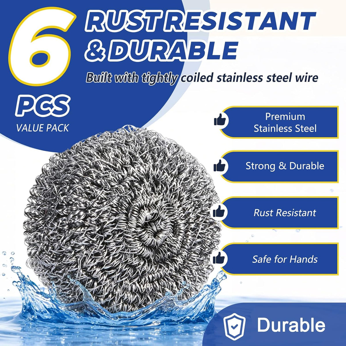 6 Pack Steel Wool Scrubber, 30g Stainless Steel Scrubber