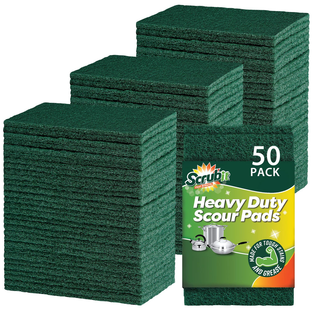 SCRUBIT Scouring Pads - Heavy Duty Scrub Pads for Cleaning Dishes - Non-Scratch - Reusable - Green (50, Green)