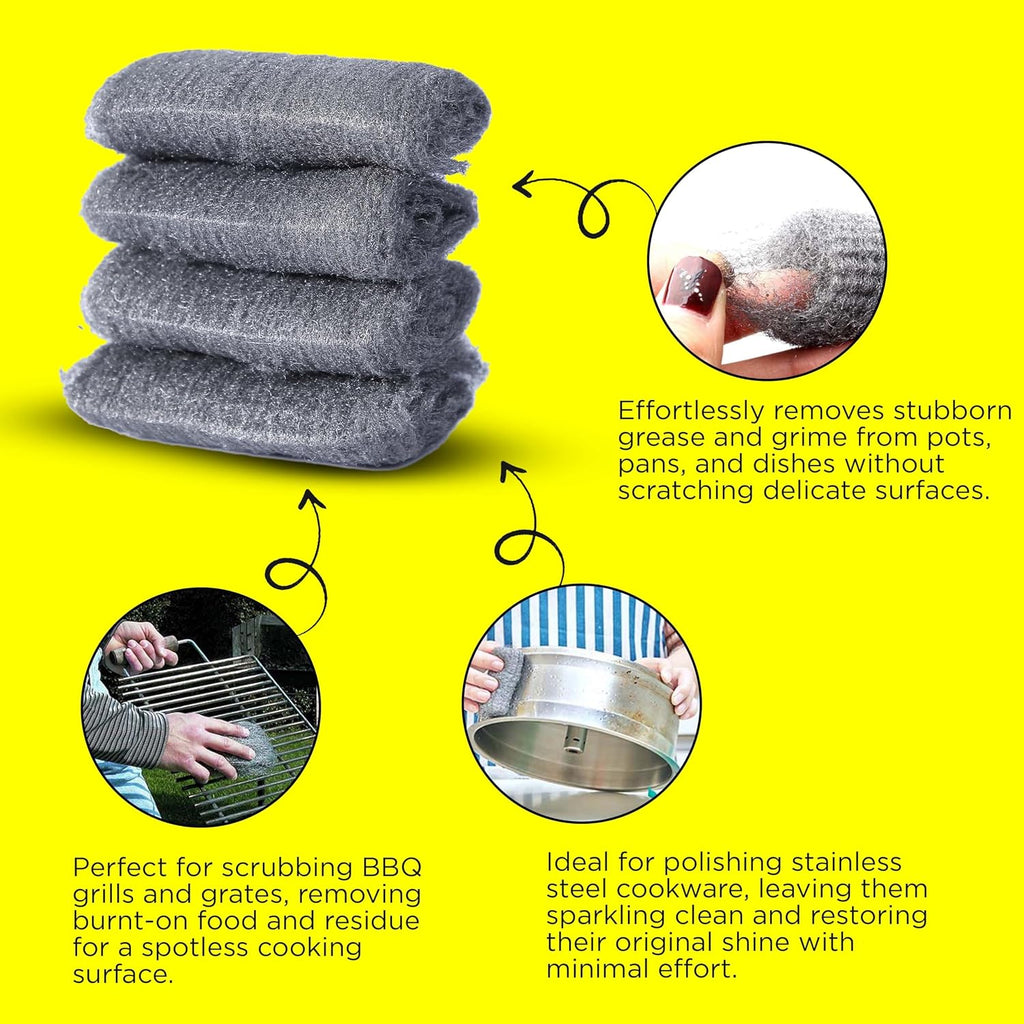 Steel Wool Grade 0000 - Finest Grade - 16 Steel Wool Pads – Steel Wool Scrubber for Cleaning & Rust Removal, Glass & Wood Buffing, Steel Scratch Remover, Mice & Rodents