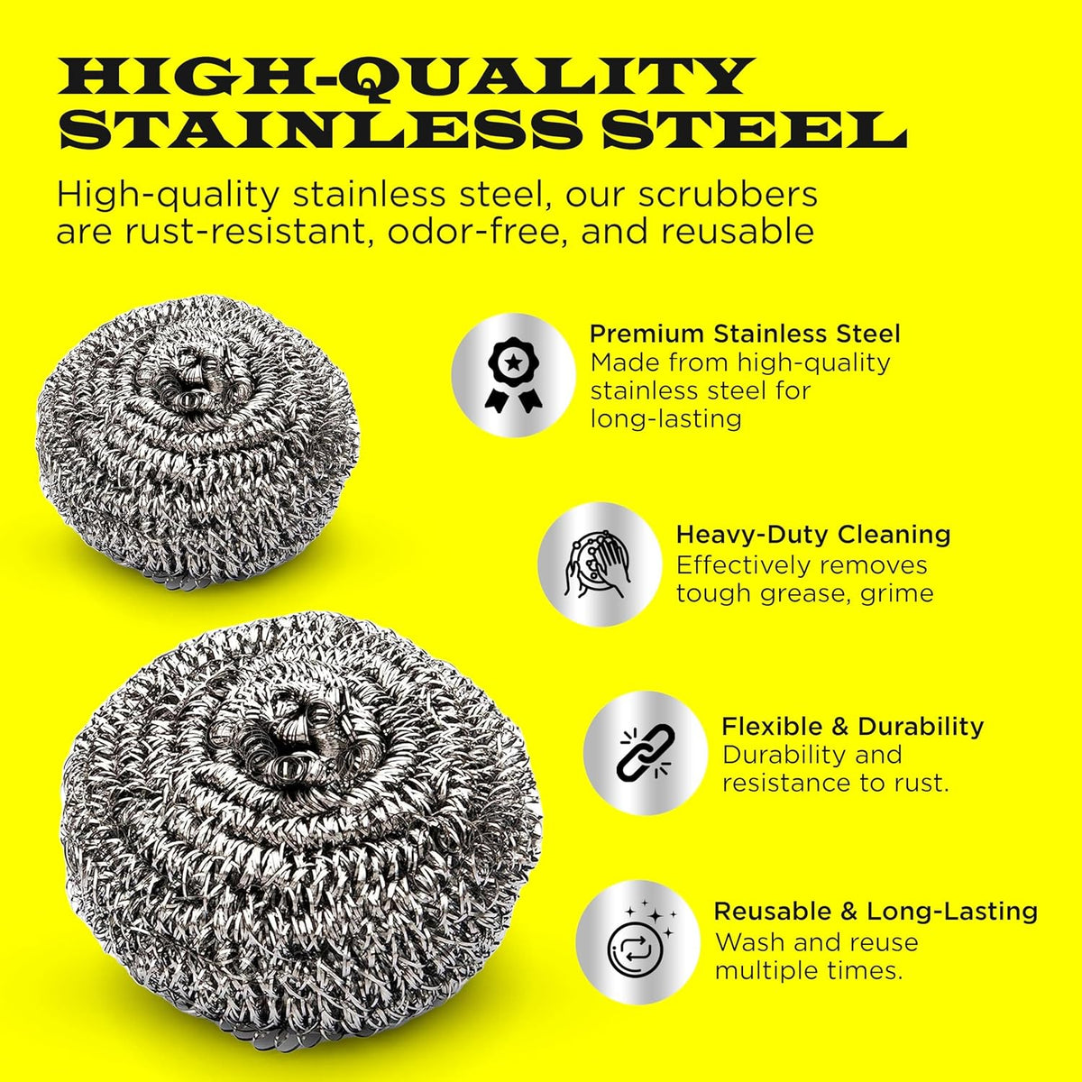 Stainless Steel Scourer Heavy Duty Scrubber Pads Steel Wool (12)