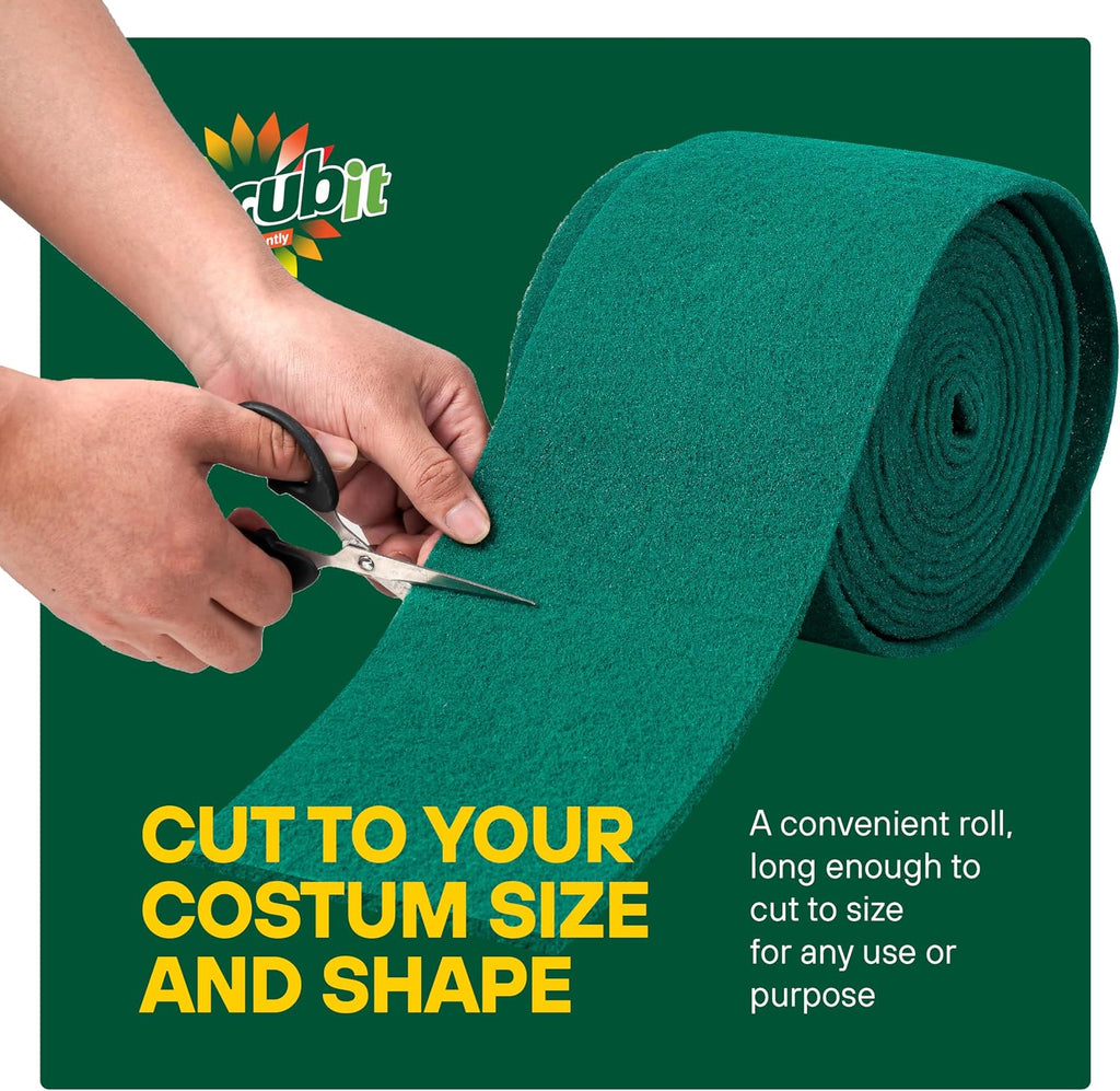 SCRUBIT Scouring Pad Roll - 19 FT Green scrubbing Pads Roll - Non Scratch Dish Washing Scrubbers - Abrasive and Heavy Duty Pot Scrubber Roll for Kitchen, Pots, Pans, Oven, and Grill 19 FT X 6" x0.3"