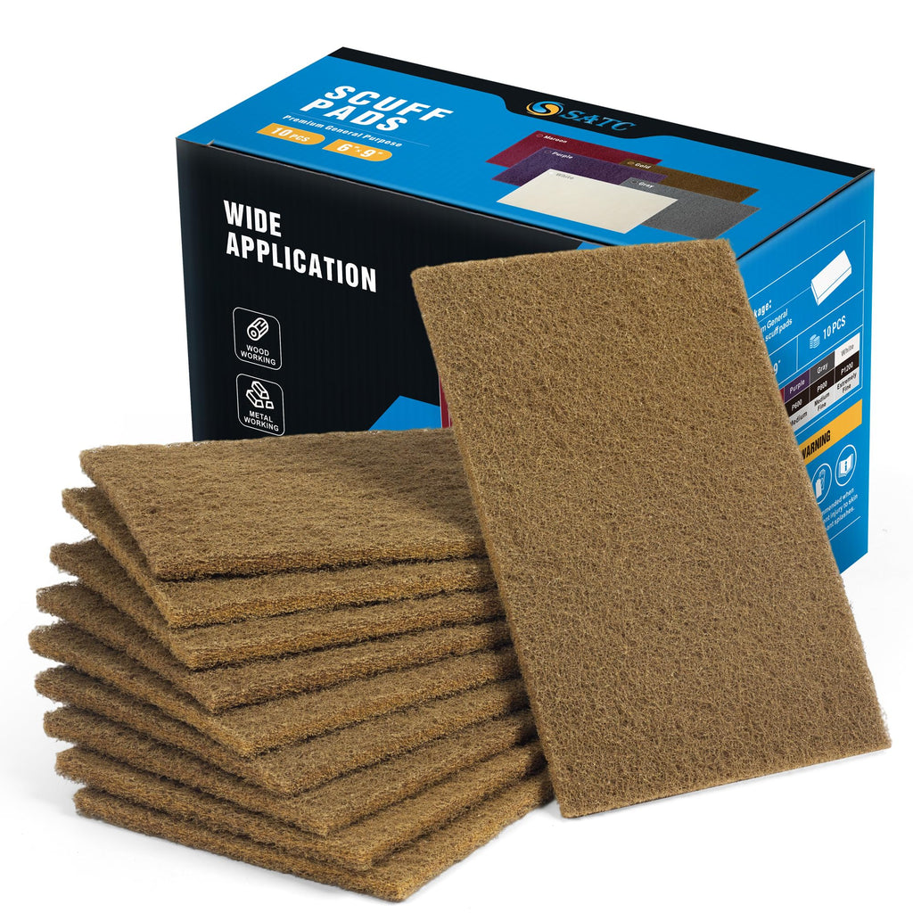 S SATC 6" x 9" Maroon General Purpose Scuff Pads,10 Pack Automotive Pads for Scuffing,Scouring,Sanding,Paint Primer Prep Adhesion Scratch for Automotive Restoration,Handicrafts