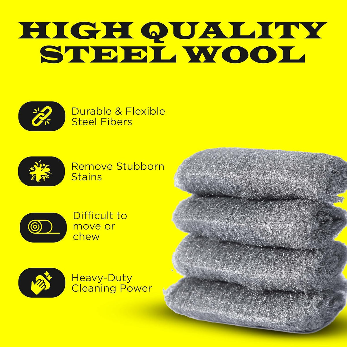 Steel Wool Grade 0000 - Finest Grade - 16 Steel Wool Pads – Steel Wool Scrubber for Cleaning & Rust Removal, Glass & Wood Buffing, Steel Scratch Remover, Mice & Rodents