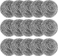 15 Pack Steel Wool Scrubber, Metal Kitchen Scrubbing Sponges, Dishwashing Scouring Pads Heavy Duty, Premium Stainless Steel Scrubbers for Cleaning Dishes Pots and Pans Bathroom Oven (Sliver) by VOPTON