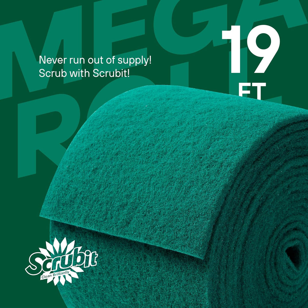 SCRUBIT Scouring Pad Roll - 19 FT Green scrubbing Pads Roll - Non Scratch Dish Washing Scrubbers - Abrasive and Heavy Duty Pot Scrubber Roll for Kitchen, Pots, Pans, Oven, and Grill 19 FT X 6" x0.3"