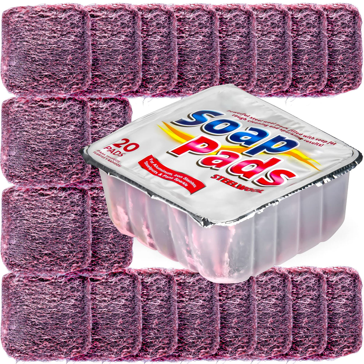 SteadMax 20 Pack Steel Wool Soap Pads, Pre-Soaped Metal Scouring Pads for Easy Cleaning of Dishes, Pans, Ovens and Pots